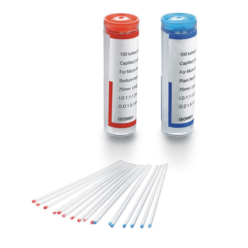 Capillary Collection Containers Haematocrit Tubes Red Heparinized 75mm – LabBuddy